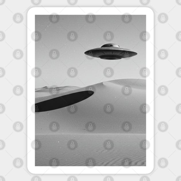 UFO in Desert Sticker by Megadorim
